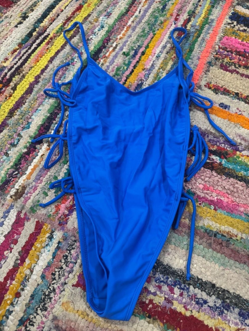 Blue One Piece Swimsuit - Swimwear NWOT - Bright Blue Size Medium - Side Ties